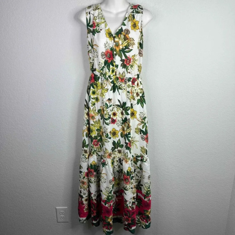 eci New York‎ Dress Small Women's Floral Cottagecore Boho Tiered Ruffle Maxi